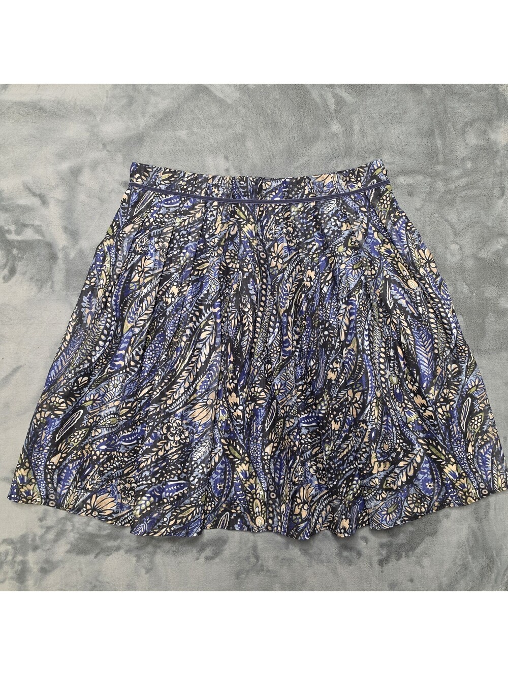 NIC+ZOE Flared Pleated Skirt 8 Blue Multi Abstract Floral NWT